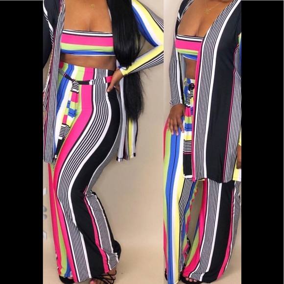 New Sexy Stripe 3 Piece Wide Leg Pant Set - Picture 3 of 3